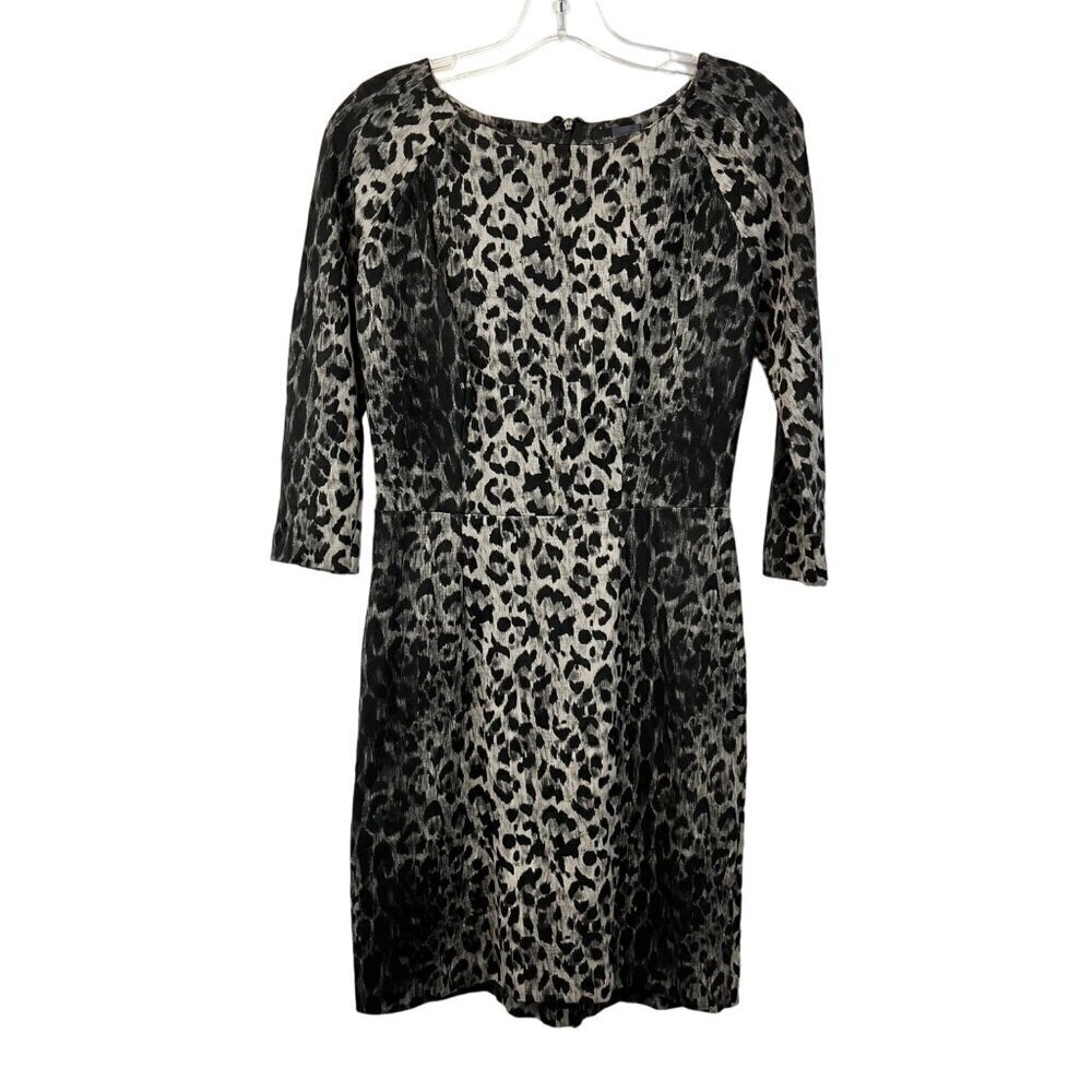The Limited Womens 3/4 Sleeve Gray/Black Leopard Print Bodycon Dress Sz 10 Zip